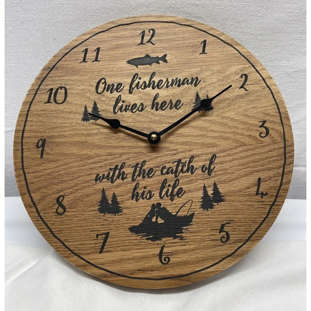 Vintage Wooden Fisherman Wall Clock 11.5